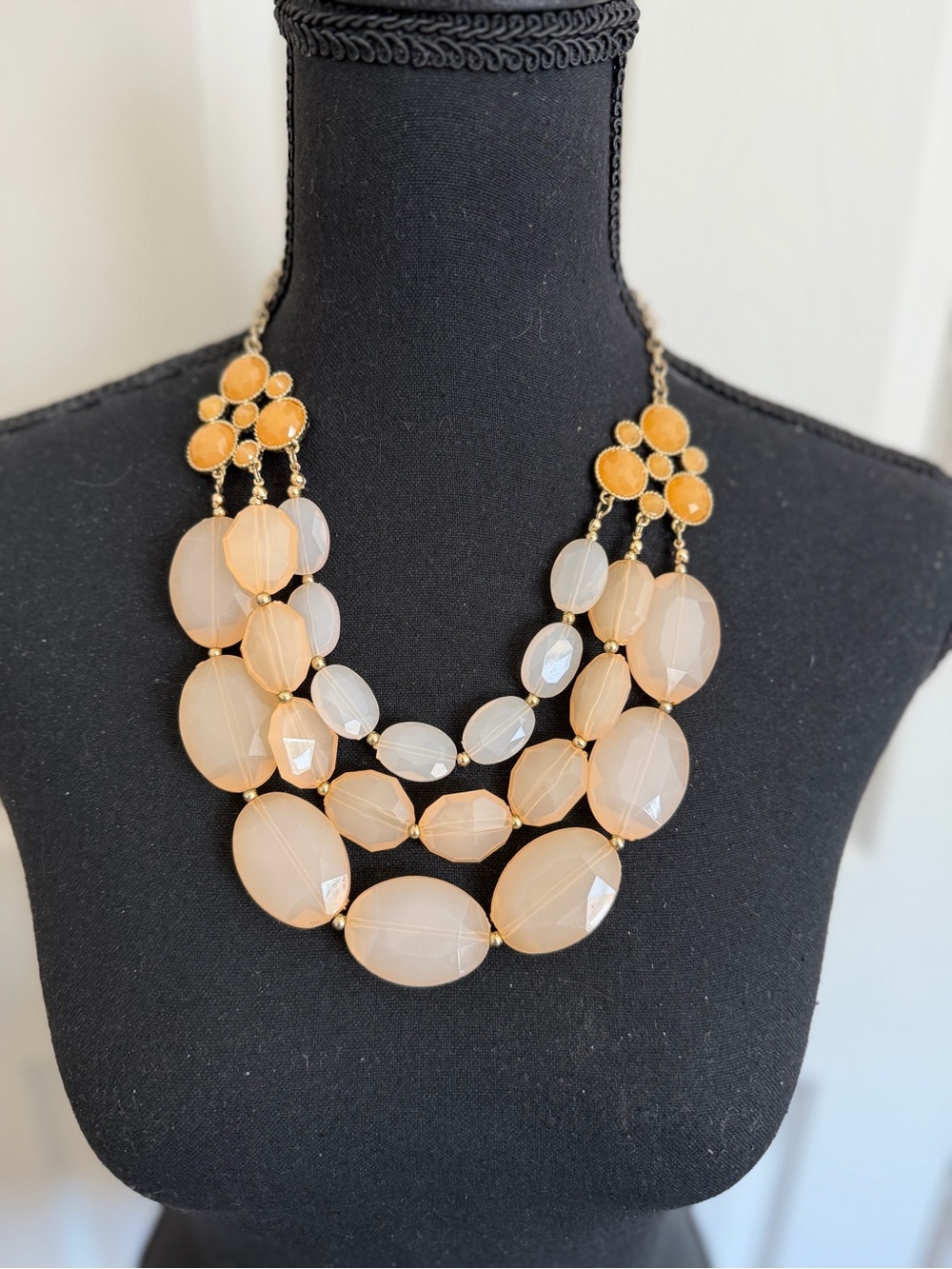 Layered Peach Bead Statement bib Necklace - Women Jewelry vintage